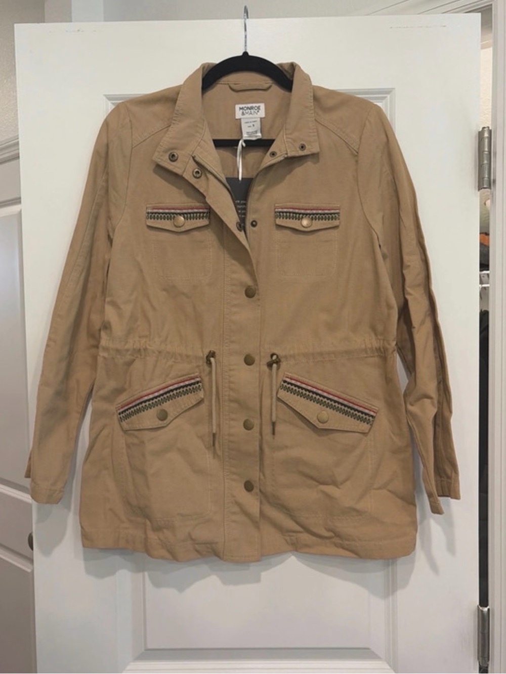 Monroe & Main Beige Utility Jacket with Trim